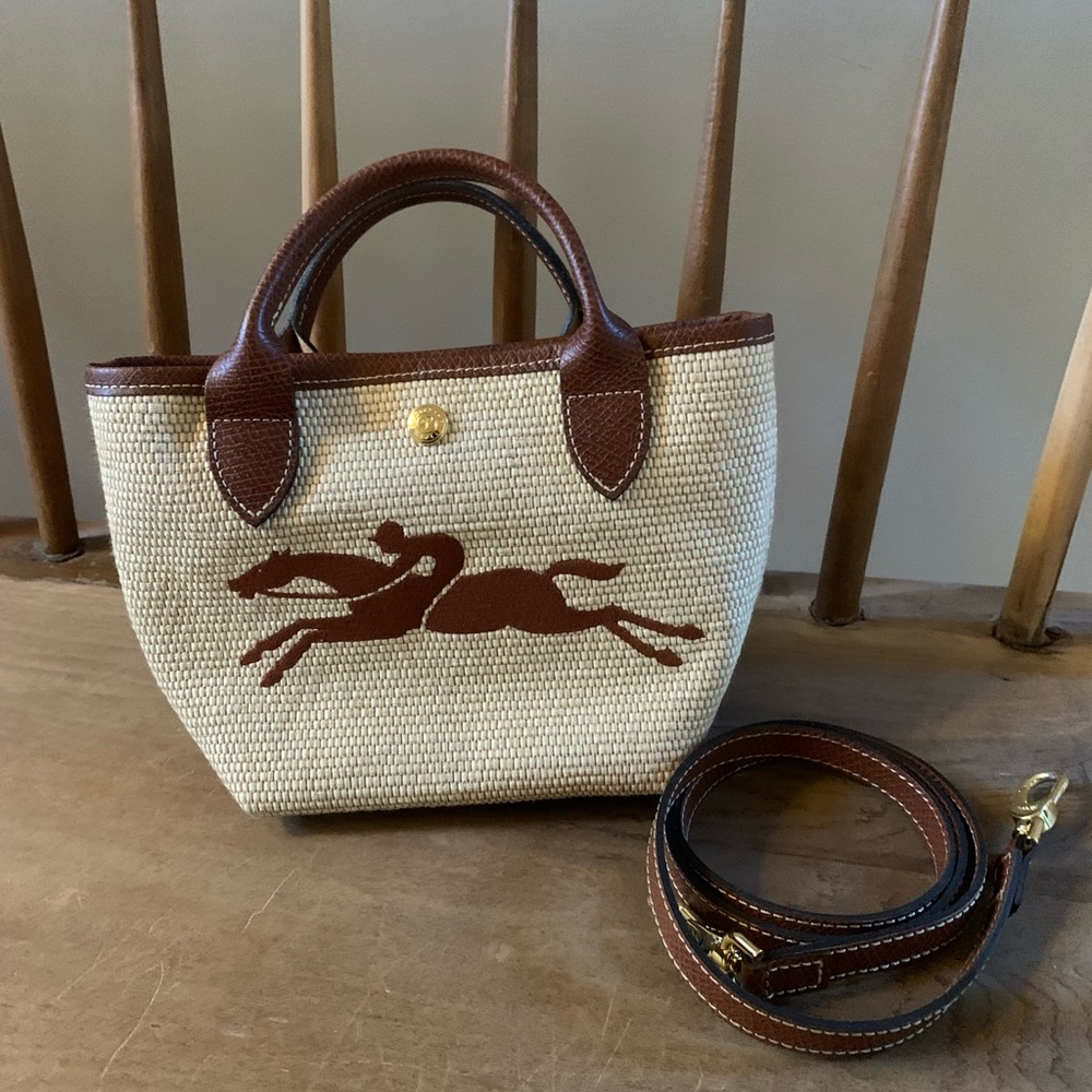 LONGCHAMP Le Panier Pliage Tote Bag CreamBrown StrawLeather Women
